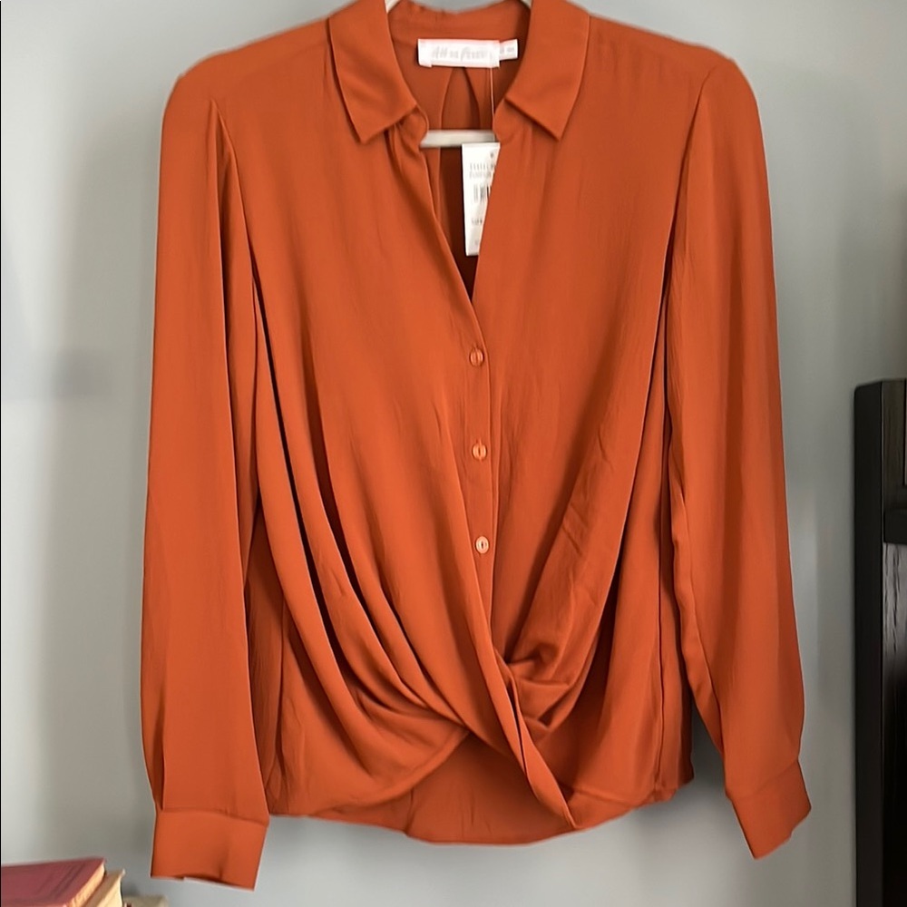 NWT All in Favor Button-Down Blouse (Rust) XS
